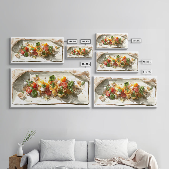 Fresh Pasta with Tomatoes and Basil Canvas Print, Restaurant Art, Large Wall Art, Restaurant Decor, Fine Art, Bistro, RES-2x1-70