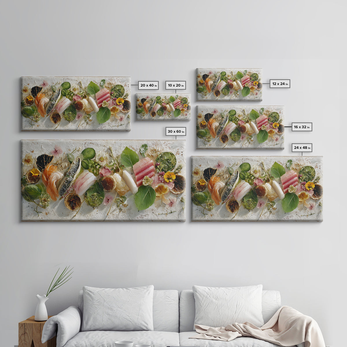Sushi Fish and Ceramic Plate Composition Canvas Print, Restaurant Art, Printable Art, Restaurant Decor, Fine Art, Bistro, RES-2x1-73