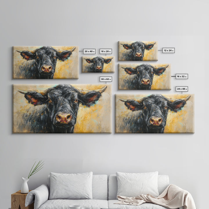 Steakhouse Black and Gold Bull Portrait Framed Canvas Print, Restaurant Art, Room Decor, Restaurant Decor, Oil Painting, Bistro, RES-2x1-75