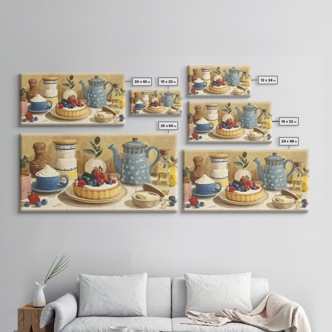 Dessert Tart with Berries and Cream Framed Canvas Print, Restaurant Art, Living Room Decor, Restaurant Decor, Fine Art, Bistro, RES-2x1-84
