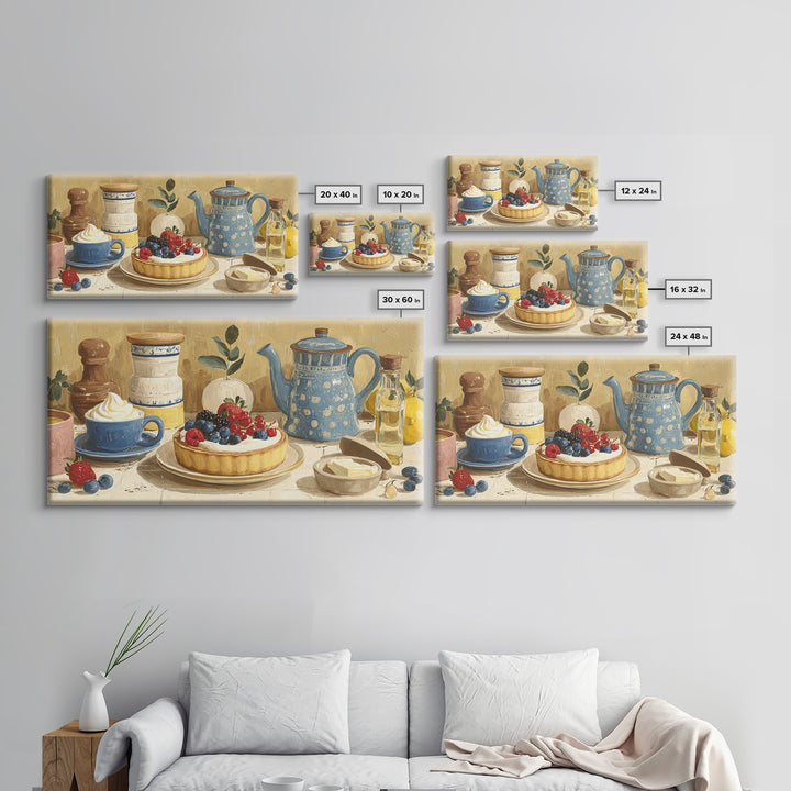 Dessert Tart with Berries and Cream Framed Canvas Print, Restaurant Art, Living Room Decor, Restaurant Decor, Fine Art, Bistro, RES-2x1-84