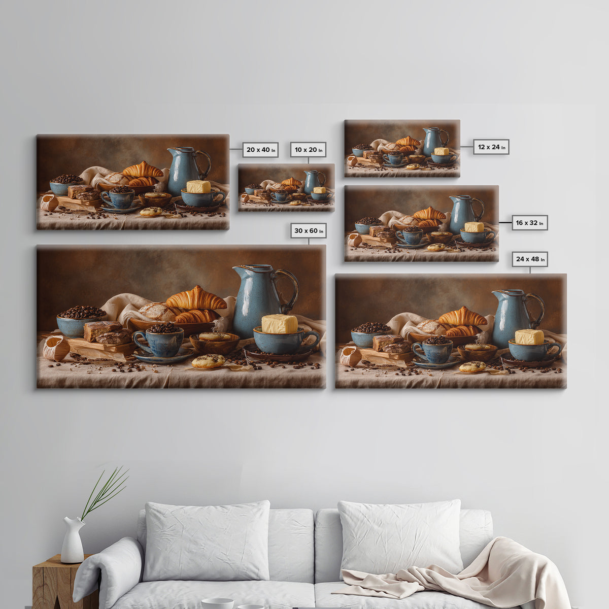 Coffee Beans and Pastry Arrangement Framed Canvas Print, Restaurant Art, Restaurant Decor, Oil Painting, Bistro, RES-2x1-90