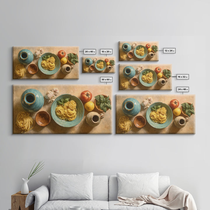 Fresh Pasta with Tomatoes and Basil Canvas Print, Restaurant Art, Large Wall Art, Restaurant Decor, Fine Art, Bistro, RES-2x1-94