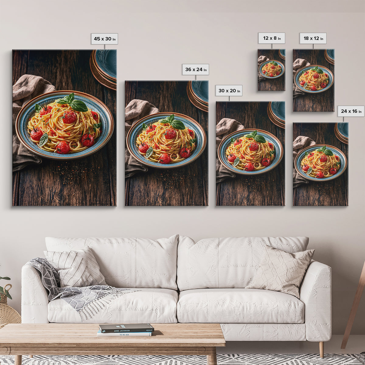 Fresh Pasta with Tomatoes and Basil Canvas Print, Restaurant Art, Contemporary Art, Restaurant Decor, Fine Art, Bistro, RES-2x3-10
