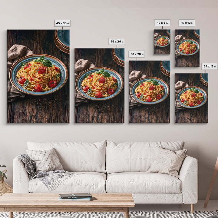 Fresh Pasta with Tomatoes and Basil Canvas Print, Restaurant Art, Contemporary Art, Restaurant Decor, Fine Art, Bistro, RES-2x3-10