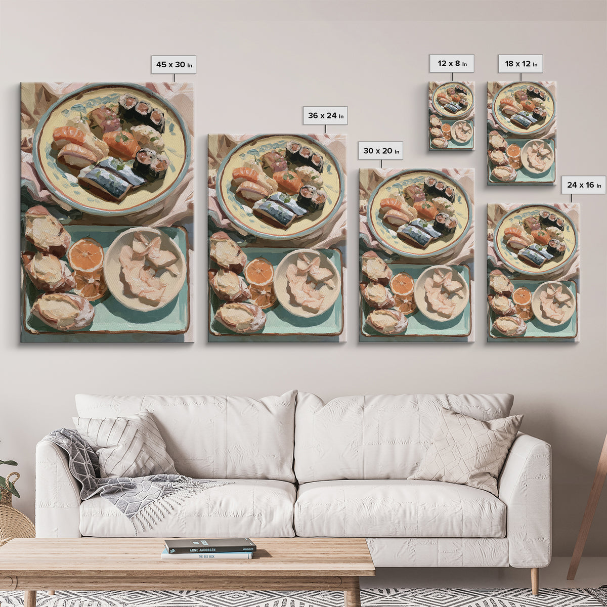 Sushi Fish and Ceramic Plate Composition Framed Canvas Print, Restaurant Art, Kitchen Decor, Restaurant Decor, Fine Art, Bistro, RES-2x3-13