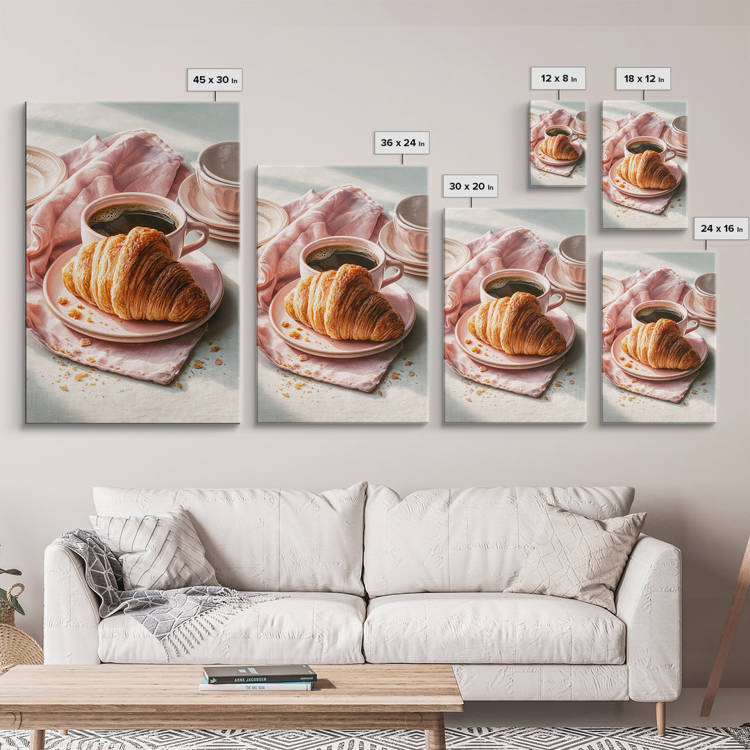 French Bistro Coffee and Croissant Still Life Canvas Print, Restaurant Art, Wall Art, Restaurant Decor, Oil Painting, Bistro, RES-2x3-14