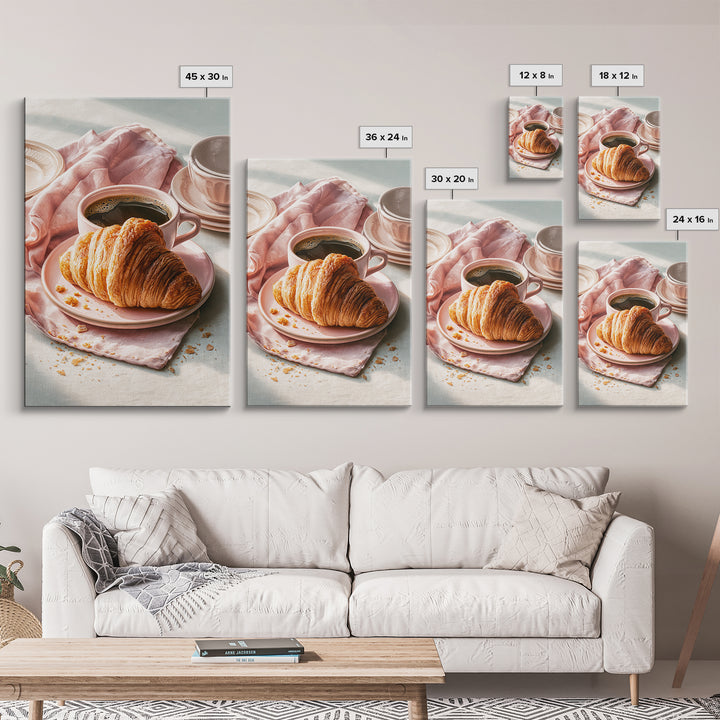 French Bistro Coffee and Croissant Still Life Canvas Print, Restaurant Art, Wall Art, Restaurant Decor, Oil Painting, Bistro, RES-2x3-14
