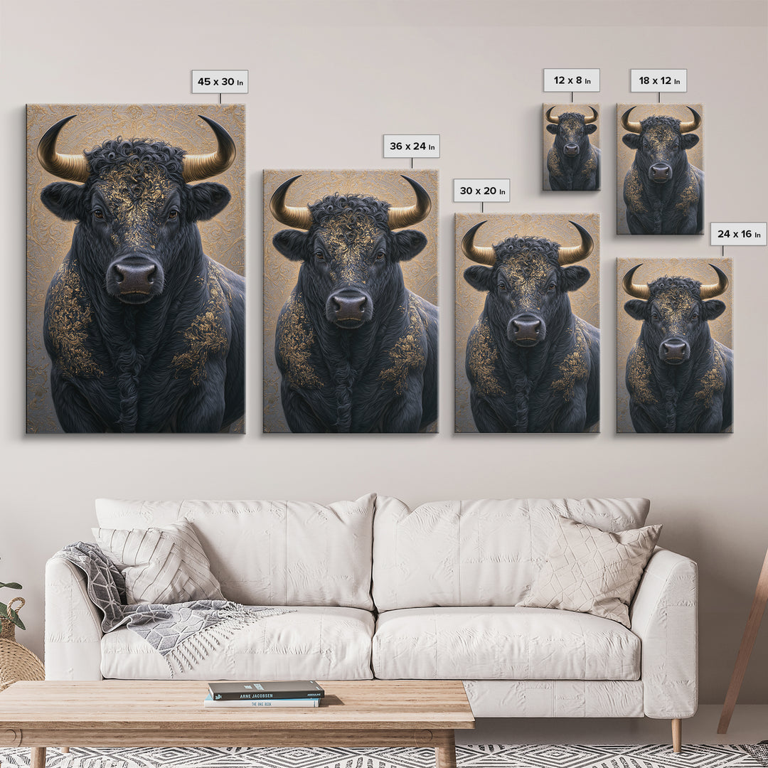 Steakhouse Black and Gold Bull Portrait Canvas Print, Restaurant Art, Minimalist Decor, Restaurant Decor, Fine Art, Bistro, RES-2x3-15