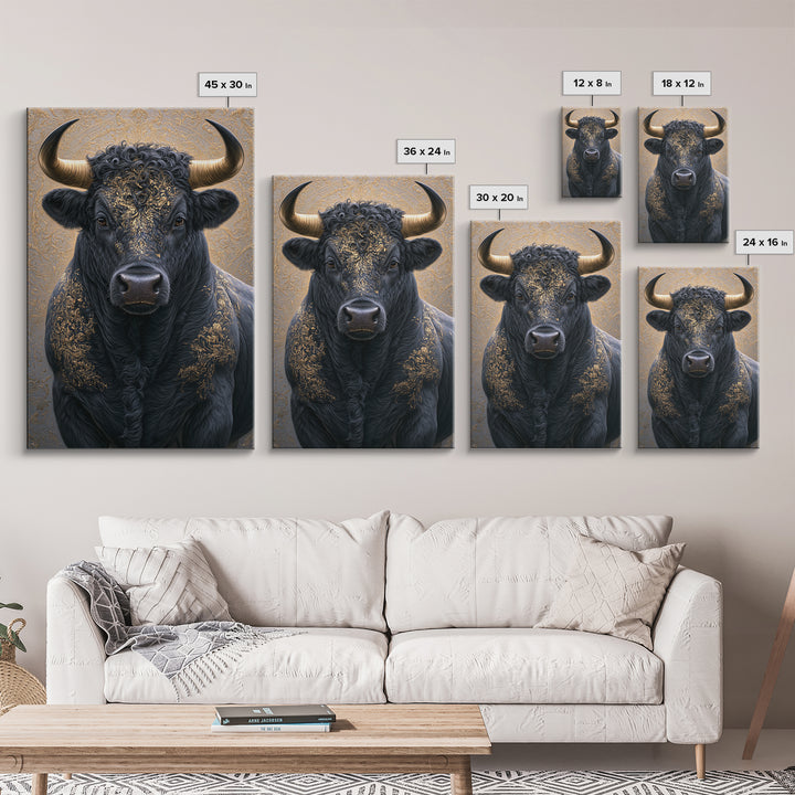 Steakhouse Black and Gold Bull Portrait Canvas Print, Restaurant Art, Minimalist Decor, Restaurant Decor, Fine Art, Bistro, RES-2x3-15