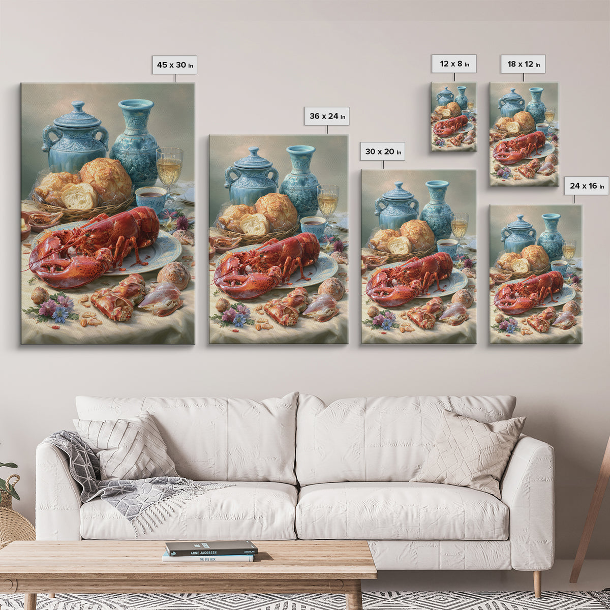 Seafood Lobster and Shell Arrangement Canvas Print, Restaurant Art, Gallery Decor, Restaurant Decor, Fine Art, Bistro, RES-2x3-16