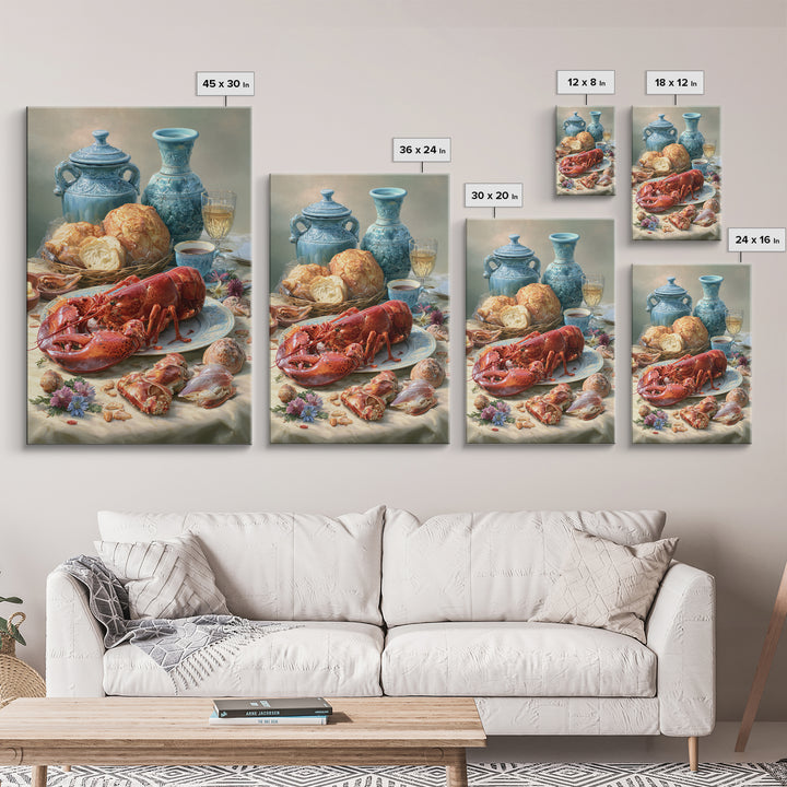 Seafood Lobster and Shell Arrangement Canvas Print, Restaurant Art, Gallery Decor, Restaurant Decor, Fine Art, Bistro, RES-2x3-16