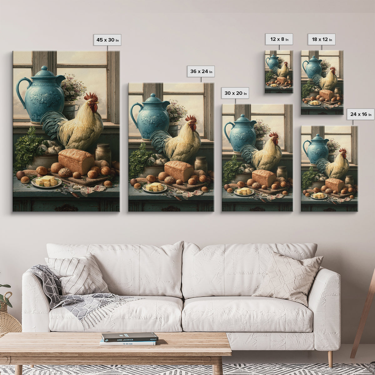 Rooster and Herbs for Farmhouse Restaurant Mood Framed Canvas Print, Restaurant Art, Canvas Print, Restaurant Decor, Bistro, RES-2x3-28