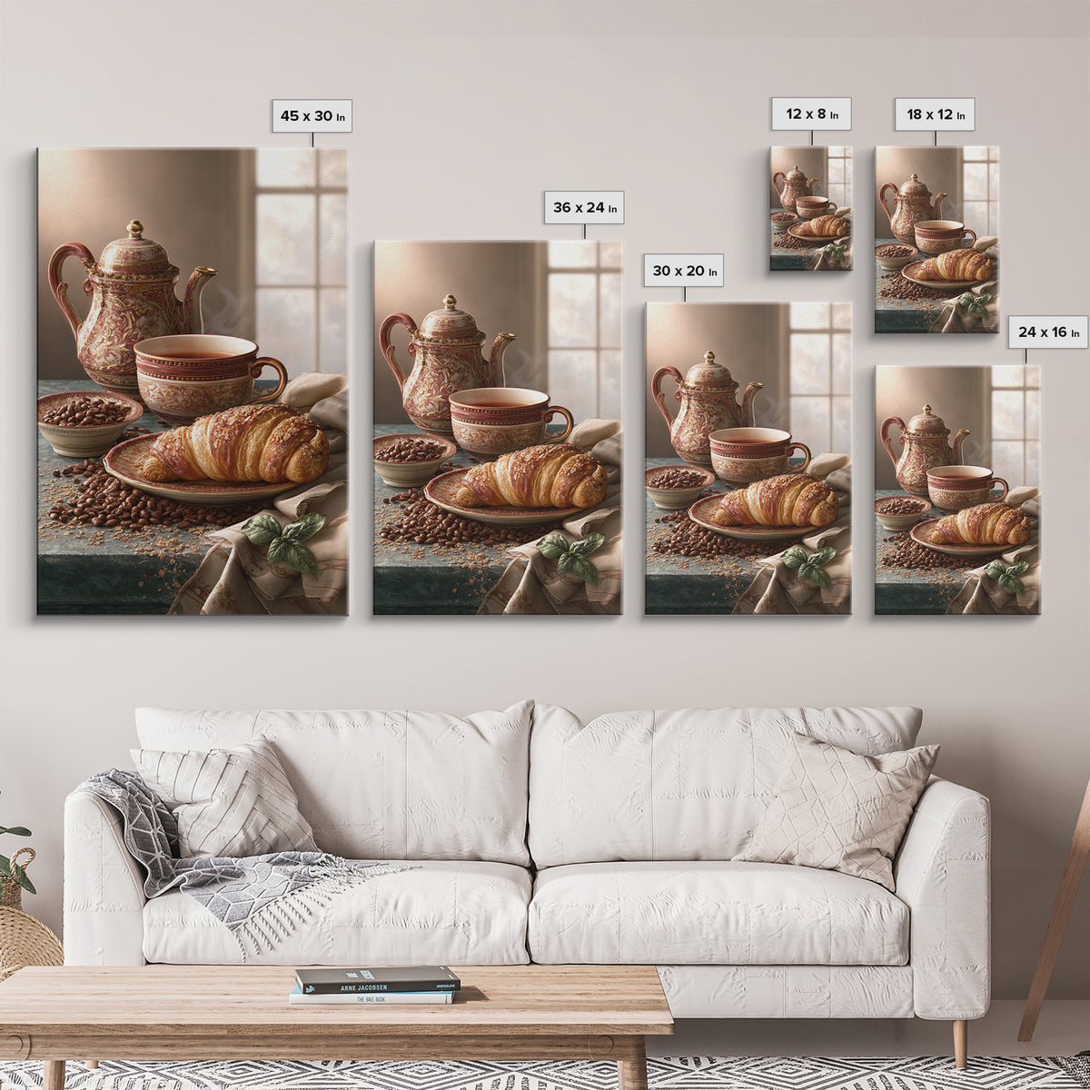 Coffee Beans and Pastry Arrangement Framed Canvas Print, Restaurant Art, Minimalist Decor, Restaurant Decor, Fine Art, Bistro, RES-2x3-30