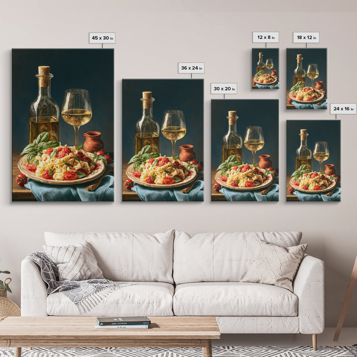 Fresh Pasta with Tomatoes and Basil Framed Canvas Print, Restaurant Art, Printable Wall Art, Restaurant Decor, Fine Art, Bistro, RES-2x3-34