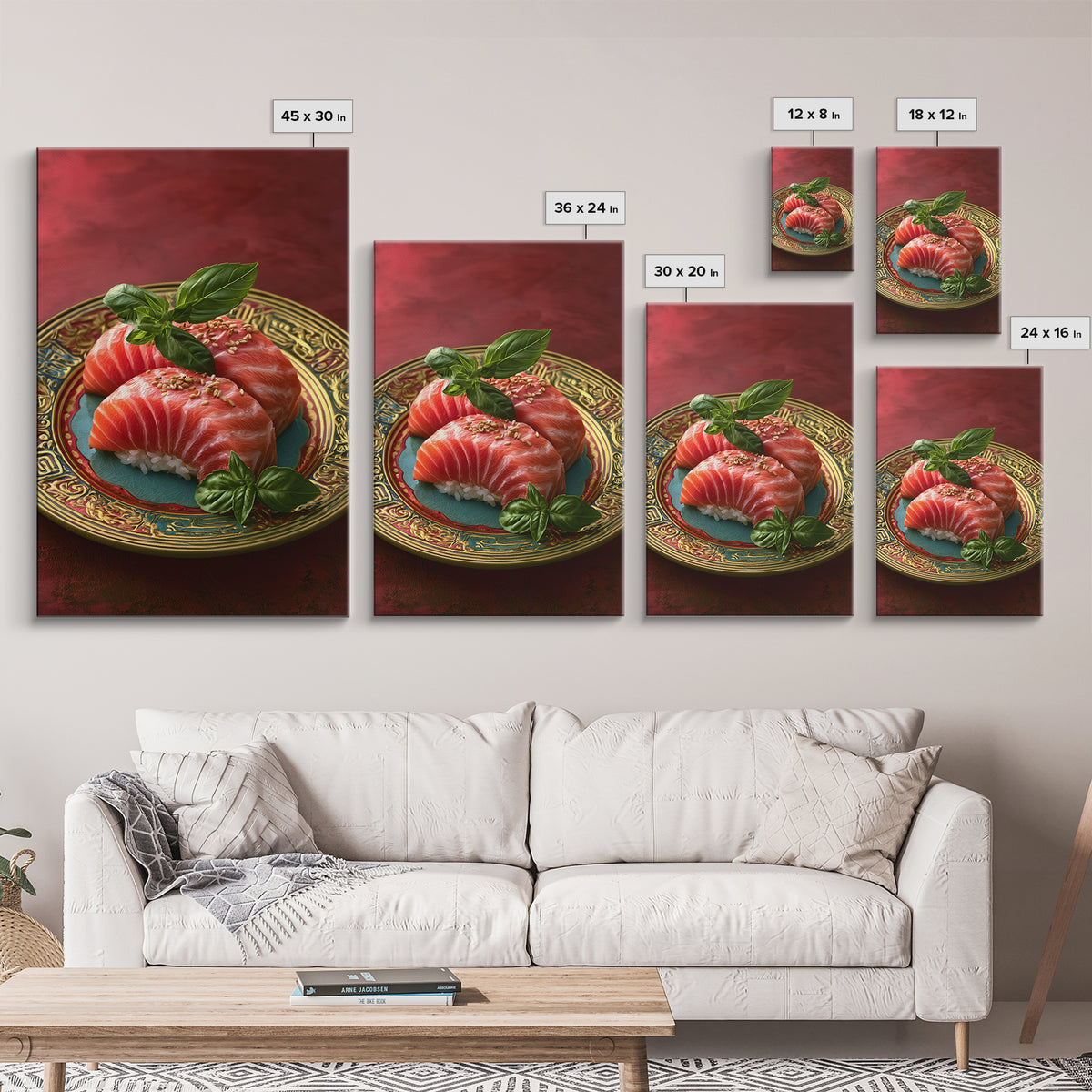 Sushi Fish and Ceramic Plate Composition Framed Canvas Print, Restaurant Art, Kitchen Decor, Restaurant Decor, Fine Art, Bistro, RES-2x3-37