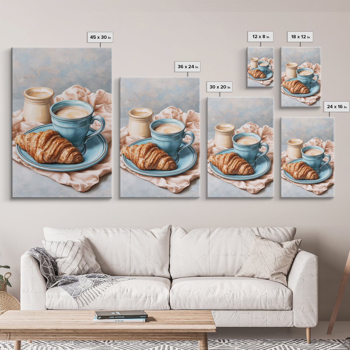 French Bistro Coffee and Croissant Still Life Framed Canvas Print, Restaurant Art, Canvas, Restaurant Decor, Fine Art, Bistro, RES-2x3-38