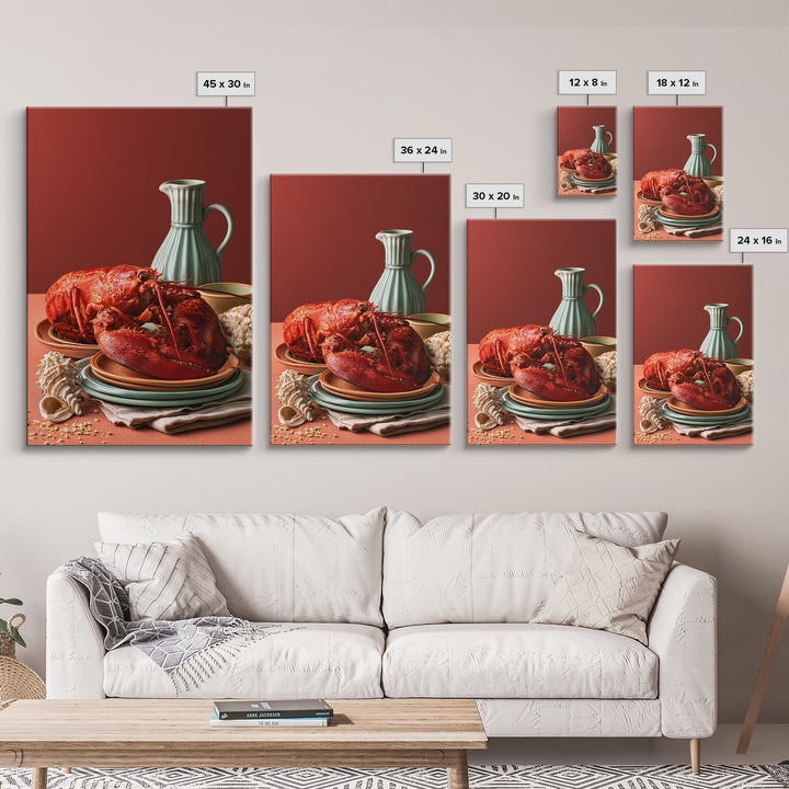 Seafood Lobster and Shell Arrangement Canvas Print, Restaurant Art, Contemporary Art, Restaurant Decor, Fine Art, Bistro, RES-2x3-40