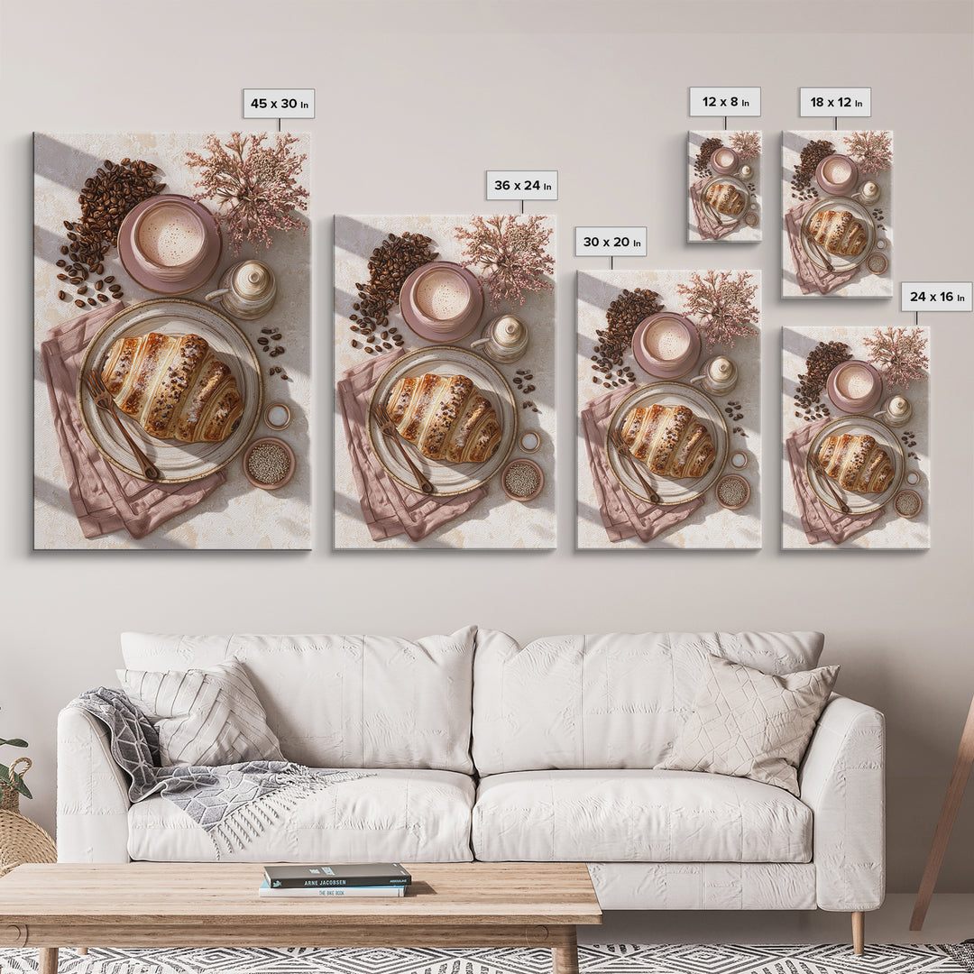 Coffee Beans and Pastry Arrangement Canvas Print, Restaurant Art, Art Print, Restaurant Decor, Fine Art, Bistro, Kitchen Art, RES-2x3-54