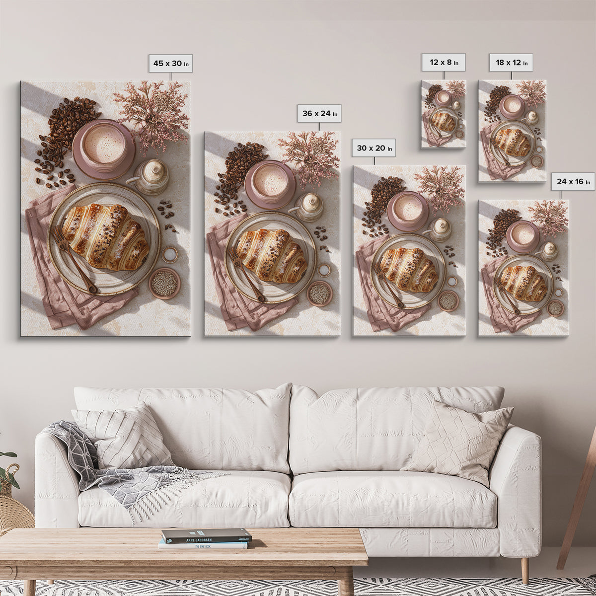 Coffee Beans and Pastry Arrangement Canvas Print, Restaurant Art, Art Print, Restaurant Decor, Fine Art, Bistro, Kitchen Art, RES-2x3-54