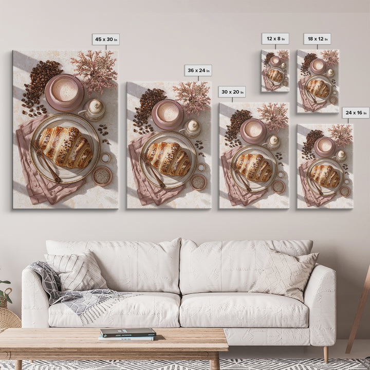 Coffee Beans and Pastry Arrangement Canvas Print, Restaurant Art, Art Print, Restaurant Decor, Fine Art, Bistro, Kitchen Art, RES-2x3-54