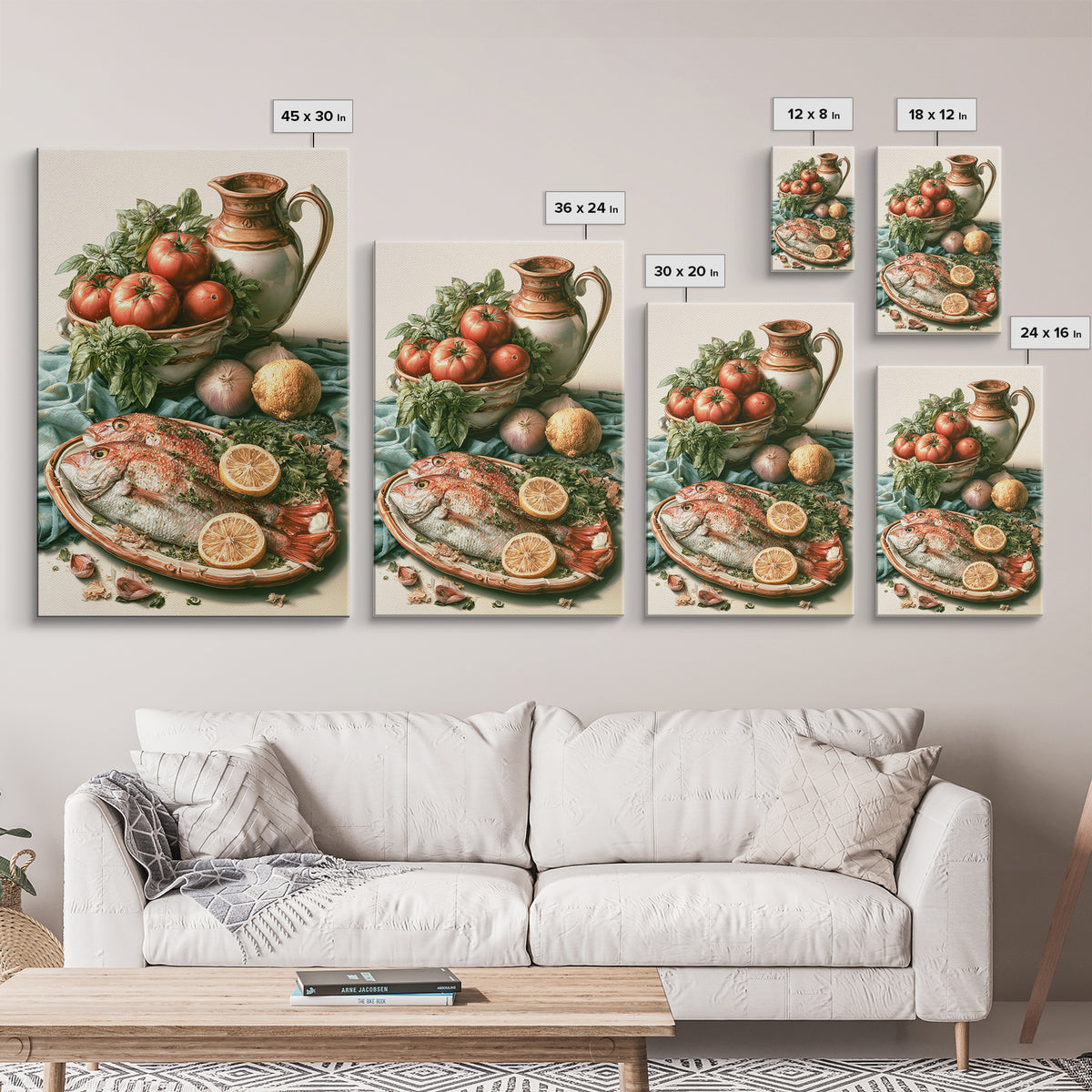 Fresh Fish with Lemon and Herbs Framed Canvas Print, Restaurant Art, Large Wall Art, Restaurant Decor, Fine Art, Bistro, RES-2x3-55