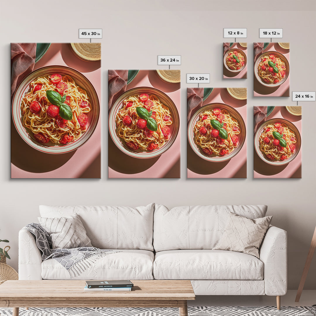 Fresh Pasta with Tomatoes and Basil Canvas Print, Restaurant Art, Kitchen Decor, Restaurant Decor, Bistro, Bedroom Wall Art, RES-2x3-58