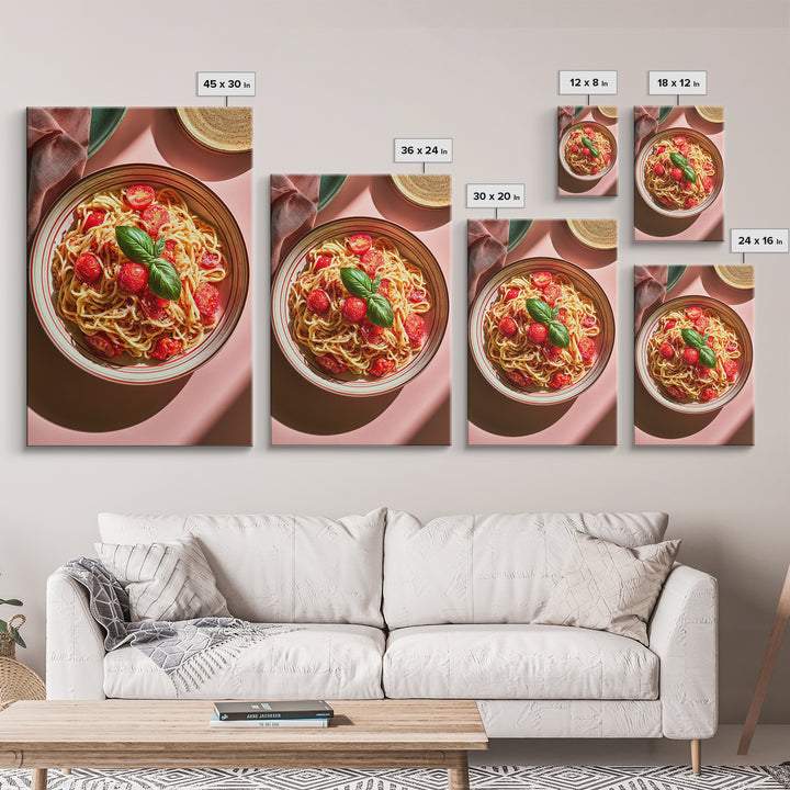Fresh Pasta with Tomatoes and Basil Canvas Print, Restaurant Art, Kitchen Decor, Restaurant Decor, Bistro, Bedroom Wall Art, RES-2x3-58