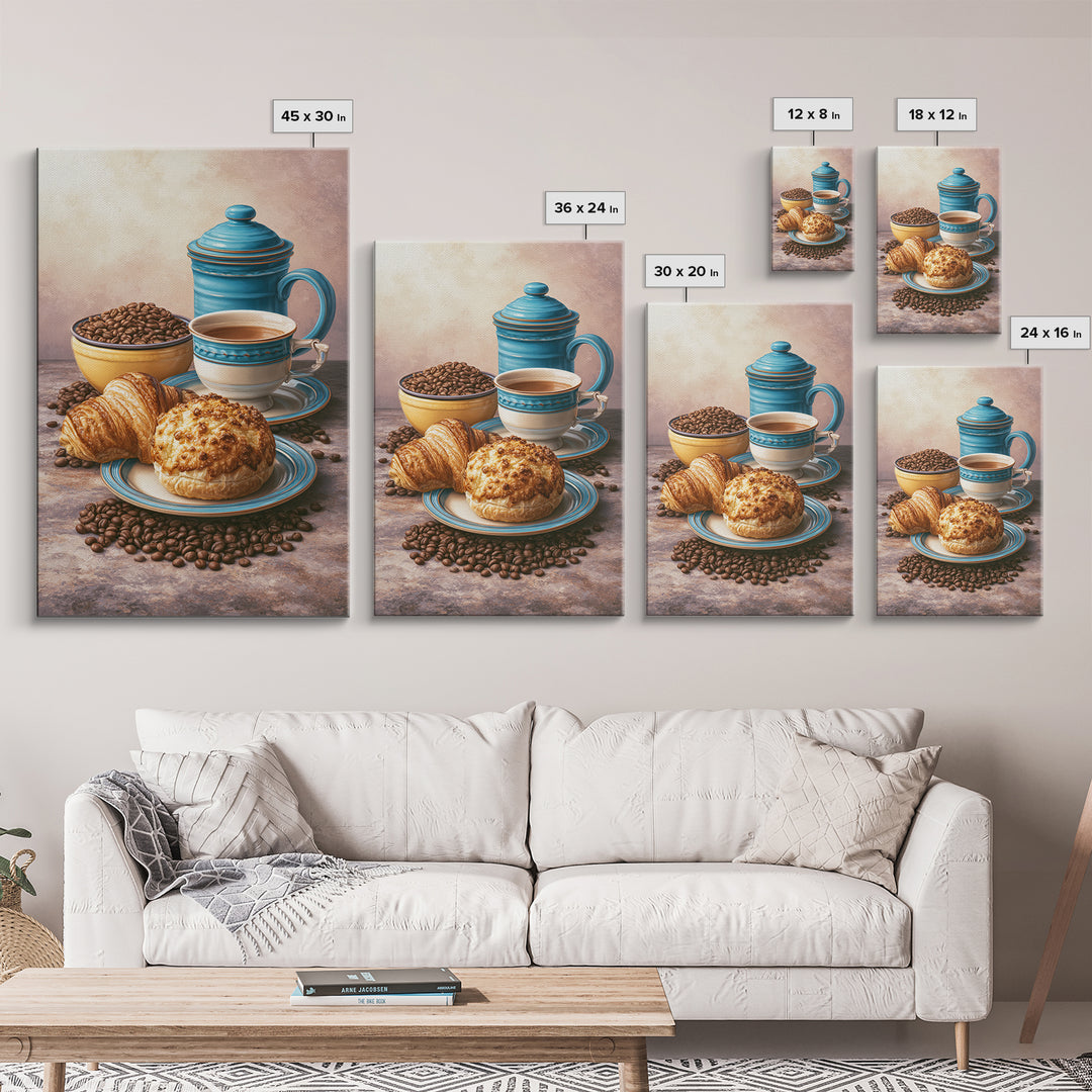 Coffee Beans and Pastry Arrangement Framed Canvas Print, Restaurant Art, Minimalist Decor, Restaurant Decor, Fine Art, Bistro, RES-2x3-6
