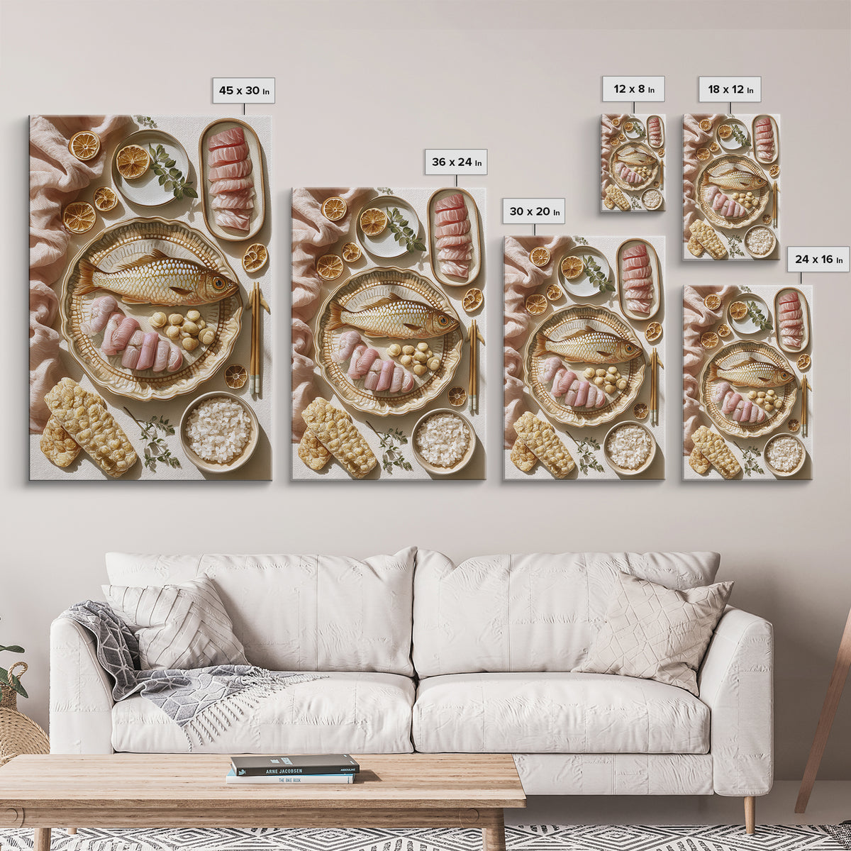 Sushi Fish and Ceramic Plate Composition Canvas Print, Restaurant Art, Kitchen Art, Restaurant Decor, Fine Art, Bistro, RES-2x3-61