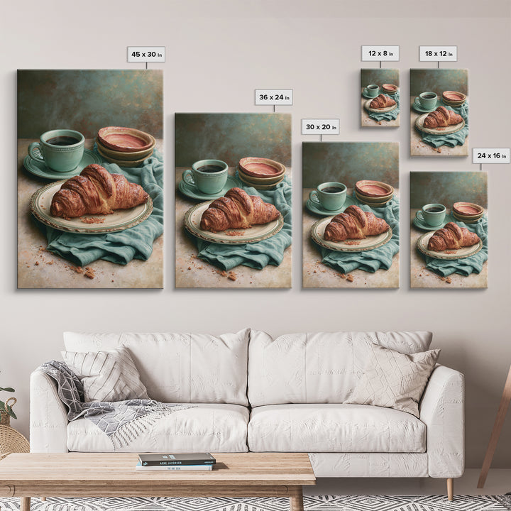 French Bistro Coffee and Croissant Still Life Canvas Print, Restaurant Art, Kitchen Wall Art, Restaurant Decor, Abstract Art, RES-2x3-62
