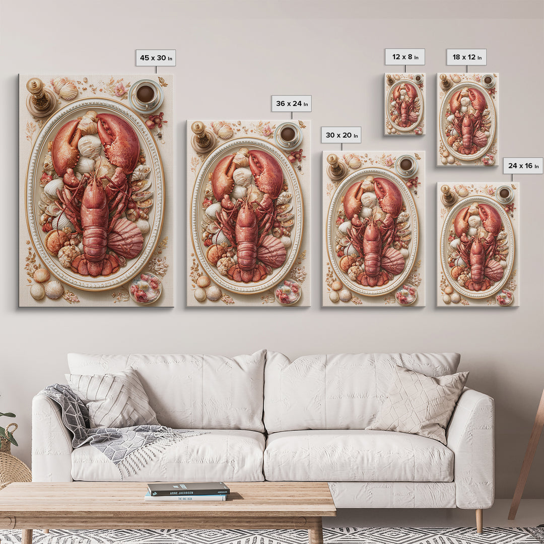 Seafood Lobster and Shell Arrangement Framed Canvas Print, Restaurant Art, Printable Wall Art, Restaurant Decor, Bistro, RES-2x3-64