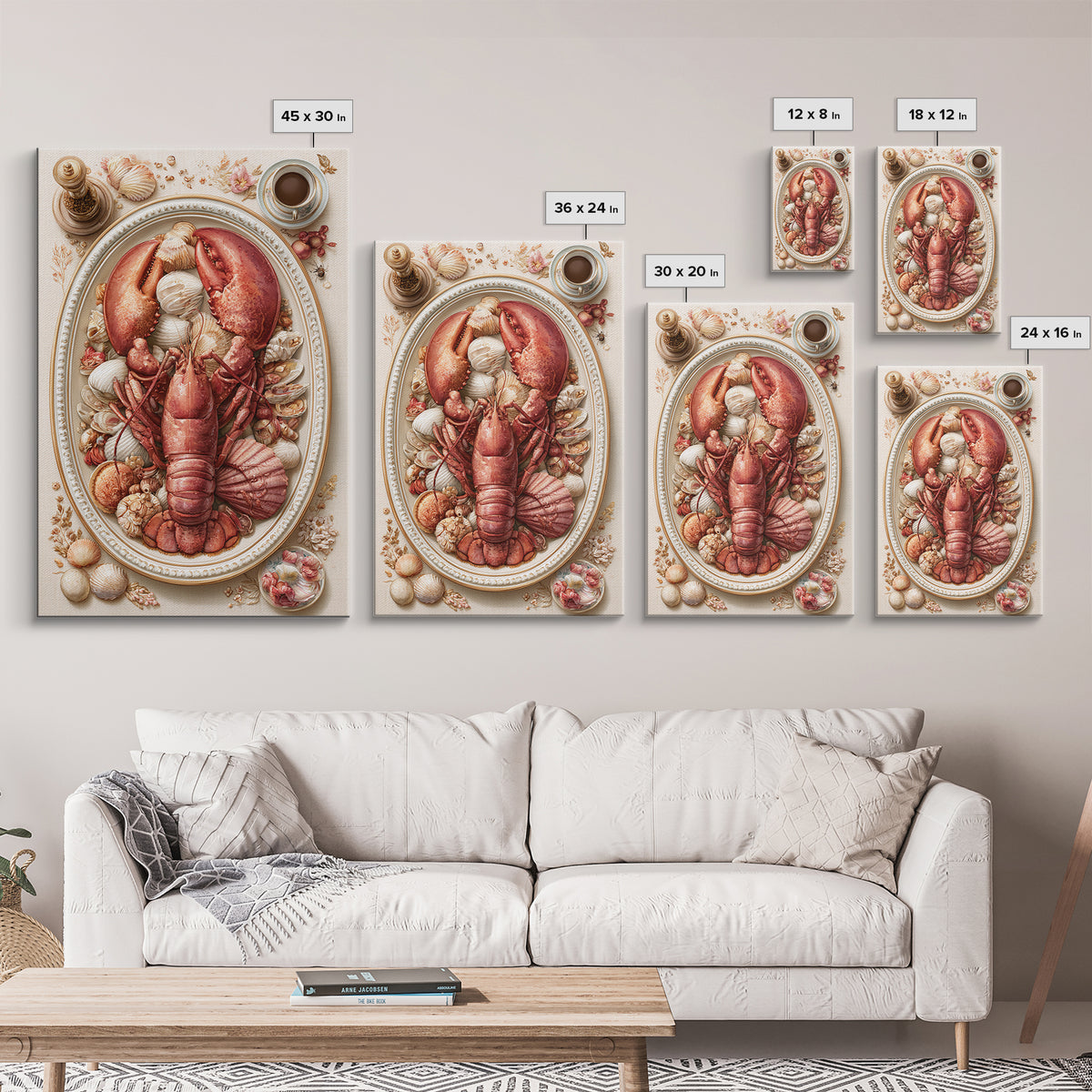 Seafood Lobster and Shell Arrangement Framed Canvas Print, Restaurant Art, Printable Wall Art, Restaurant Decor, Bistro, RES-2x3-64