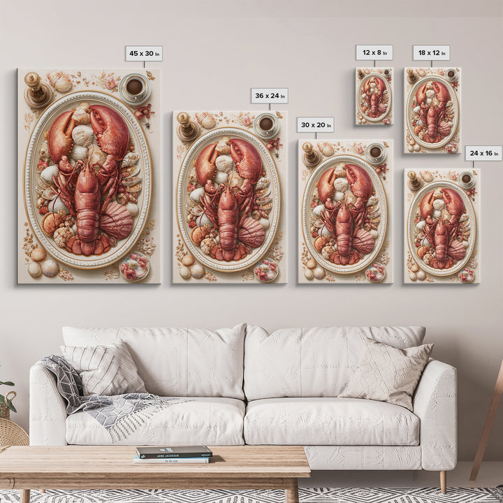 Seafood Lobster and Shell Arrangement Framed Canvas Print, Restaurant Art, Printable Wall Art, Restaurant Decor, Bistro, RES-2x3-64