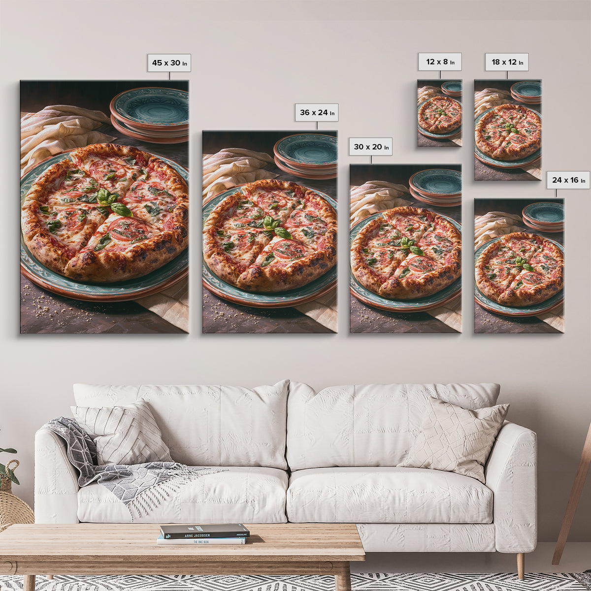 Pizzeria Tomato Basil and Mozzarella Still Life Canvas Print, Restaurant Art, Restaurant Decor, Oil Painting, Bistro, RES-2x3-66