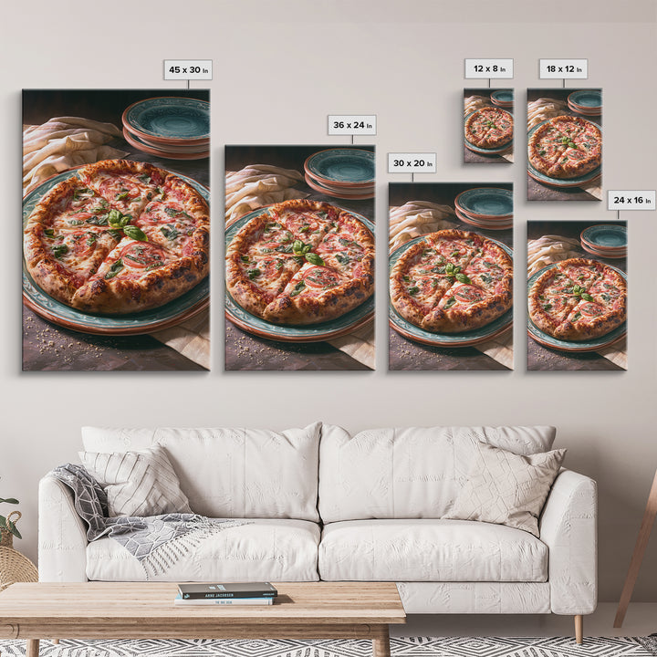Pizzeria Tomato Basil and Mozzarella Still Life Canvas Print, Restaurant Art, Restaurant Decor, Oil Painting, Bistro, RES-2x3-66