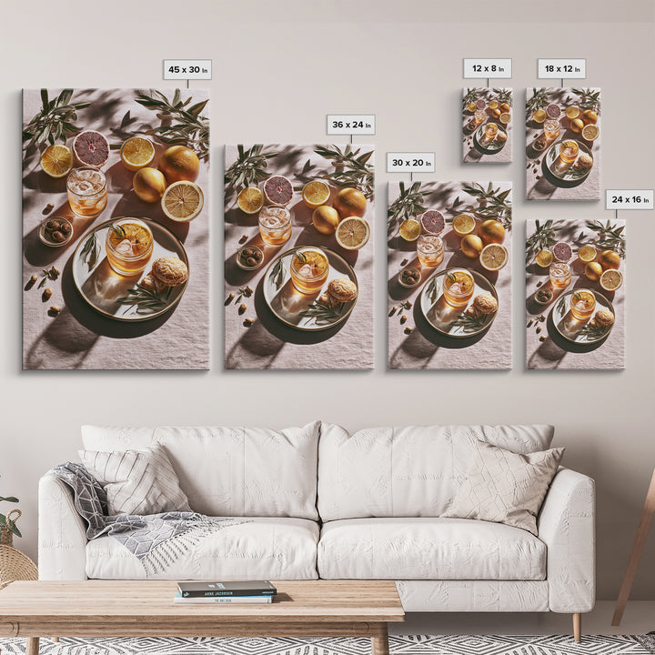 Cocktail and Citrus Bar Composition Canvas Print, Restaurant Art, Kitchen Art, Restaurant Decor, Fine Art, Bistro, Food Art, RES-2x3-67