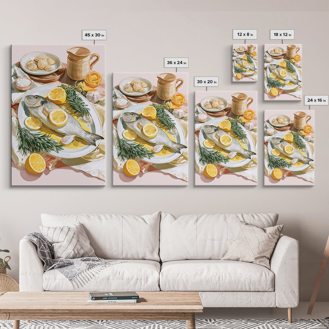 Fresh Fish with Lemon and Herbs Canvas Print, Restaurant Art, Fine Art Print, Restaurant Decor, Fine Art, Bistro, Wall Decor, RES-2x3-7