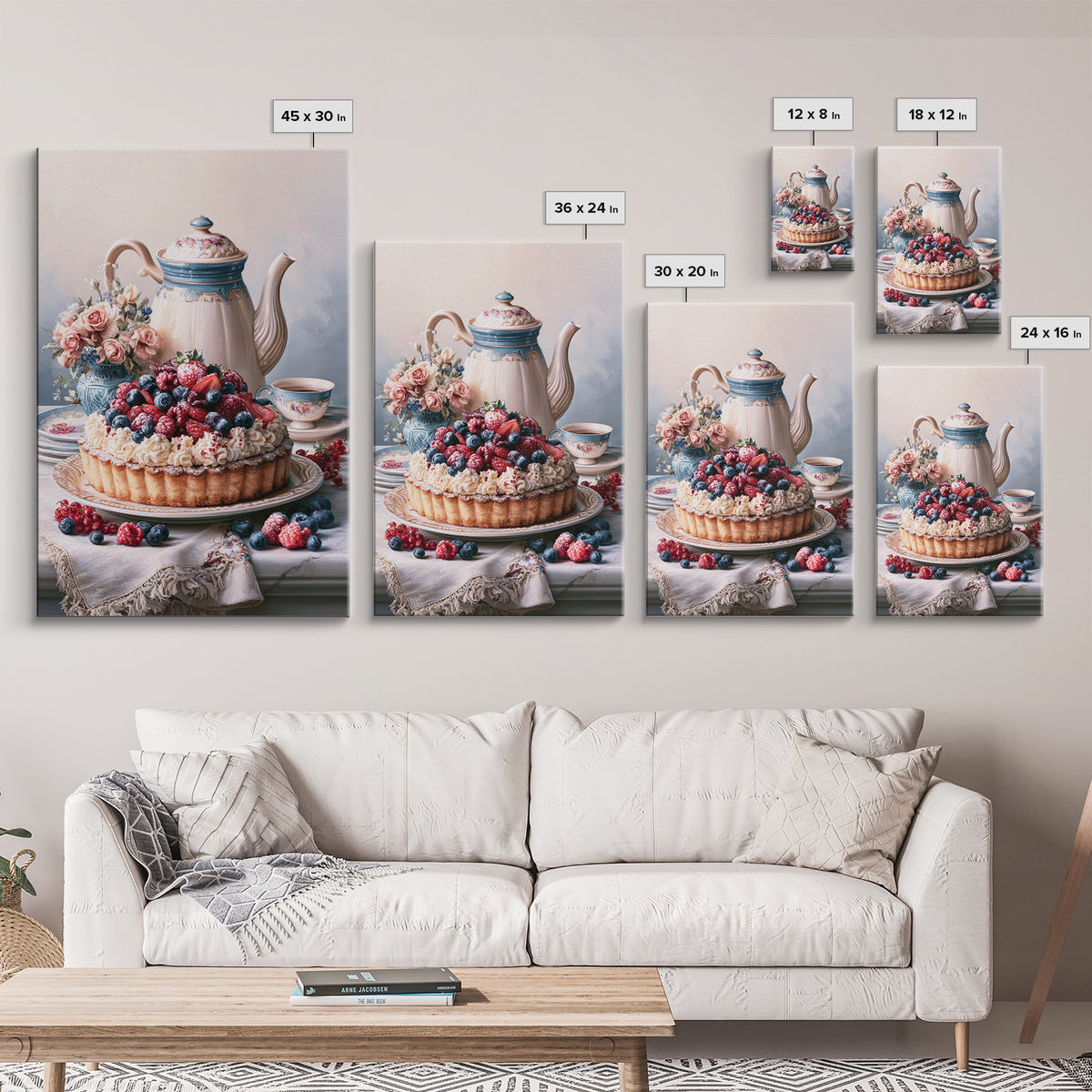 Dessert Tart with Berries and Cream Canvas Print, Restaurant Art, Wall Art Prints, Restaurant Decor, Oil Painting, Bistro, RES-2x3-72