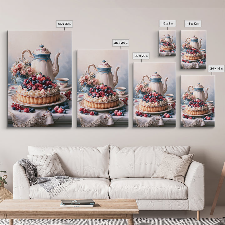 Dessert Tart with Berries and Cream Canvas Print, Restaurant Art, Wall Art Prints, Restaurant Decor, Oil Painting, Bistro, RES-2x3-72