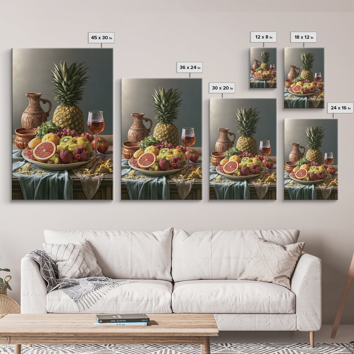 Tropical Fruit Platter Framed Canvas Print, Restaurant Art, Framed Wall Art, Restaurant Decor, Watercolor Art, Bistro, RES-2x3-74