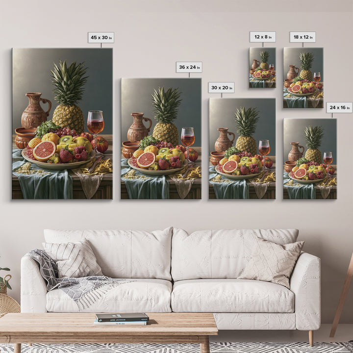 Tropical Fruit Platter Framed Canvas Print, Restaurant Art, Framed Wall Art, Restaurant Decor, Watercolor Art, Bistro, RES-2x3-74