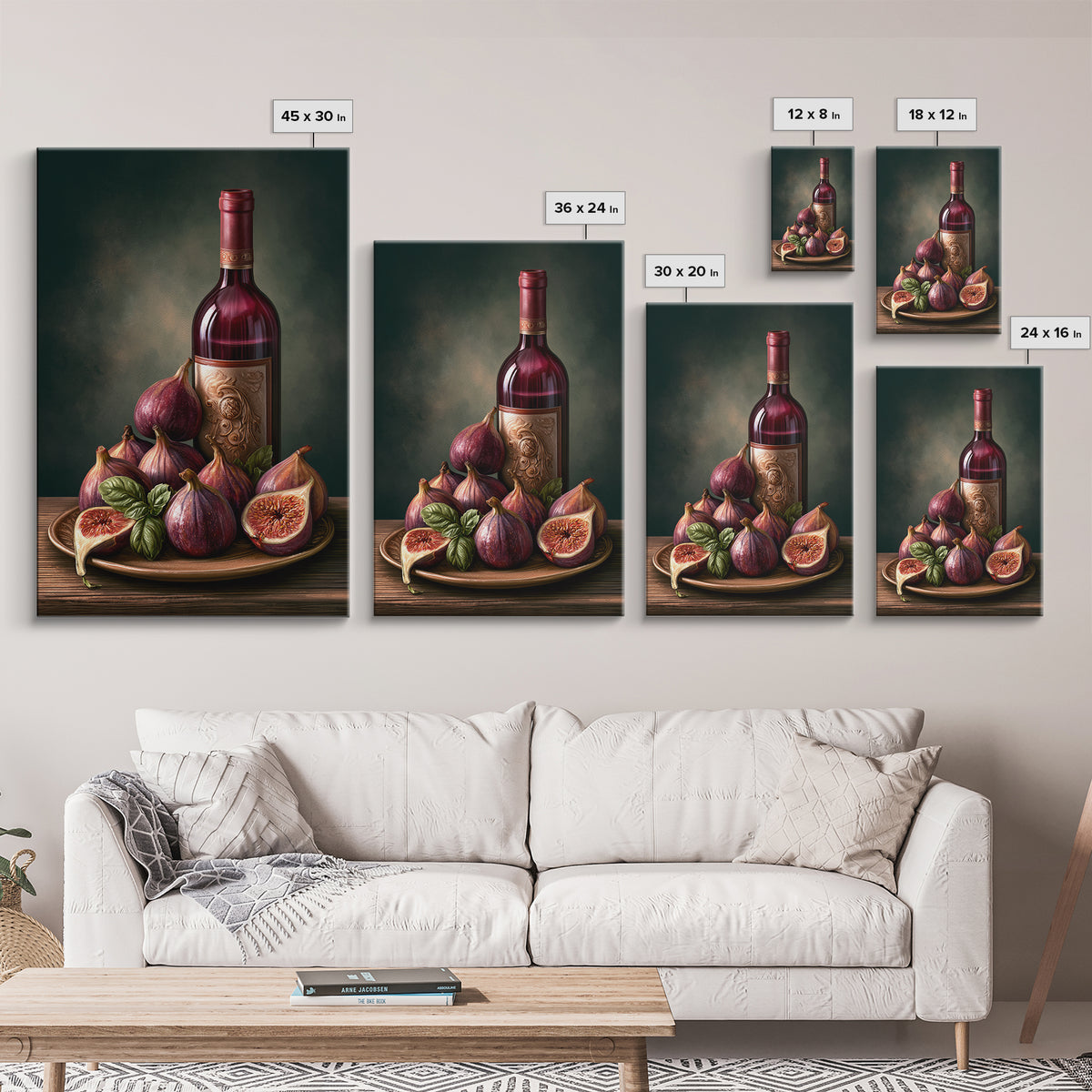 Wine Bottle and Figs Canvas Print, Restaurant Art, Watercolor Painting, Restaurant Decor, Oil Painting, Bistro, Fine Art Print, RES-2x3-81