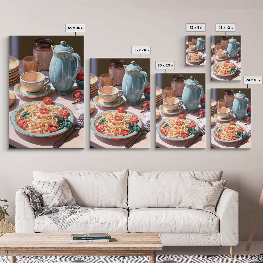 Fresh Pasta with Tomatoes and Basil Canvas Print, Restaurant Art, Kitchen Decor, Restaurant Decor, Bistro, Bedroom Wall Art, RES-2x3-82
