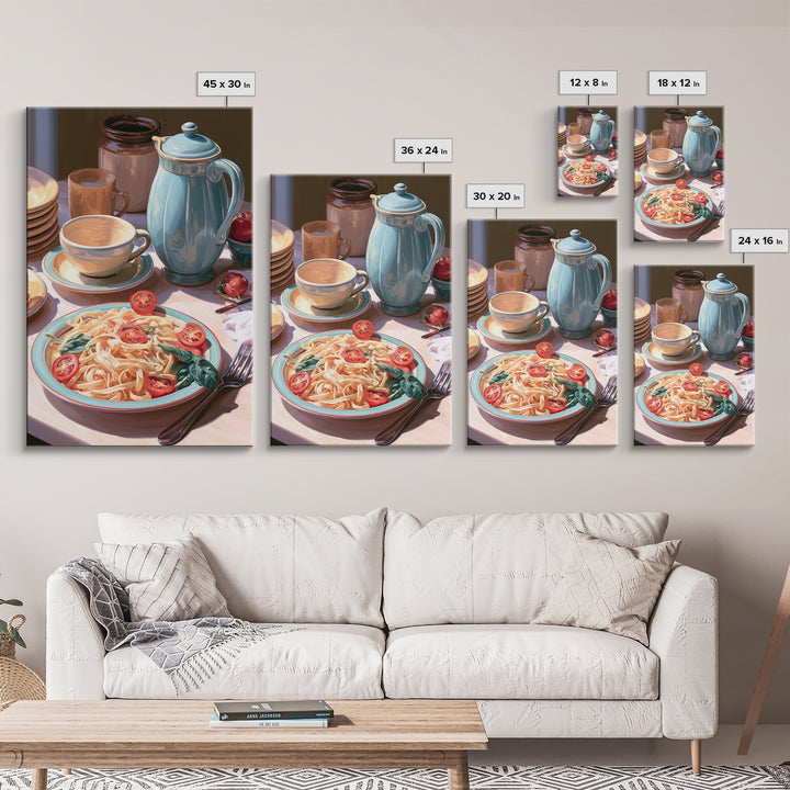 Fresh Pasta with Tomatoes and Basil Canvas Print, Restaurant Art, Kitchen Decor, Restaurant Decor, Bistro, Bedroom Wall Art, RES-2x3-82