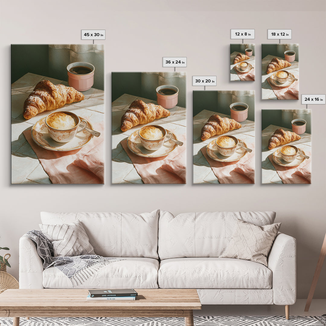 French Bistro Coffee and Croissant Still Life Canvas Print, Restaurant Art, Kitchen Wall Art, Restaurant Decor, Abstract Art, RES-2x3-86
