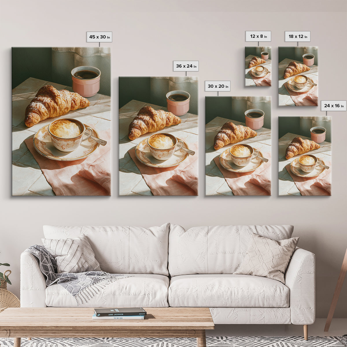 French Bistro Coffee and Croissant Still Life Canvas Print, Restaurant Art, Kitchen Wall Art, Restaurant Decor, Abstract Art, RES-2x3-86