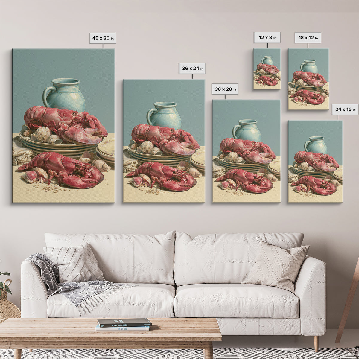 Seafood Lobster and Shell Arrangement Framed Canvas Print, Restaurant Art, Kitchen Art, Restaurant Decor, Fine Art, Bistro, RES-2x3-88