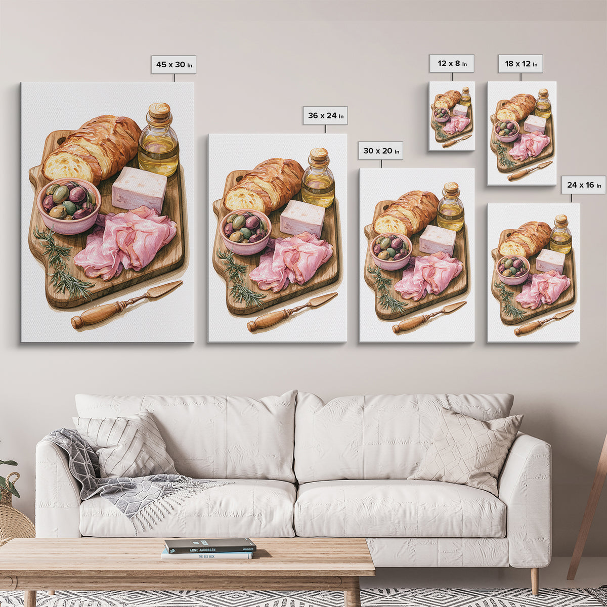 Mediterranean Olives Bread and Cheese Board Canvas Print, Restaurant Art, Bedroom Wall Art, Restaurant Decor, Bistro, RES-2x3-89