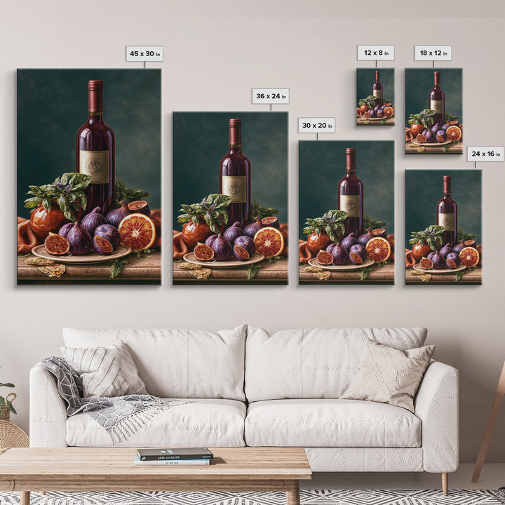 Wine Bottle and Figs Canvas Print, Restaurant Art, Canvas Wall Art, Restaurant Decor, Fine Art, Bistro, Bedroom Wall Art, RES-2x3-9